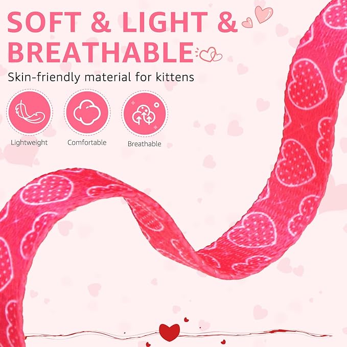 SCENEREAL Valentine's Day Cat Bandana Collars with Bell Bowtie - 2 Pack Breakaway Pink Kitten Collars, Adjustable Cute Love Heart Pet Accessories for Cats Small Dogs