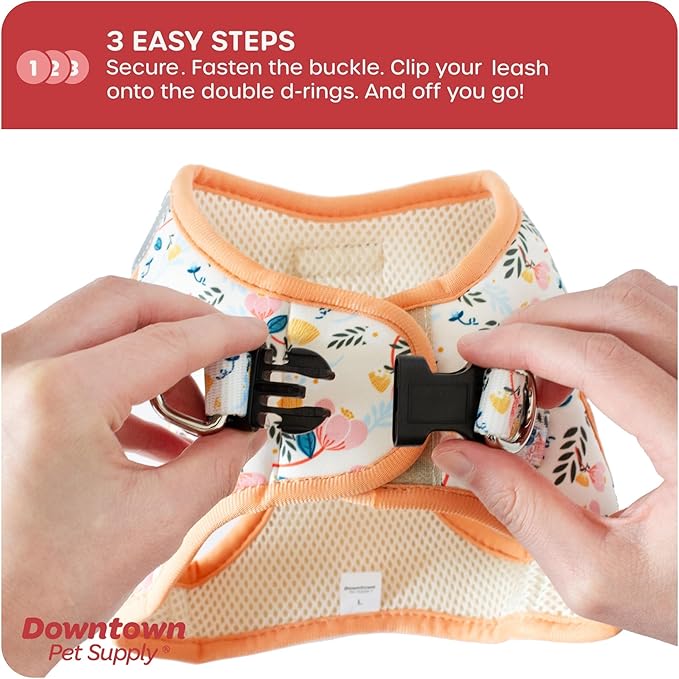 Downtown Pet Supply Step-in Dog Harness – No Pull, Adjustable Padded Mesh with Reflective Trim, Secure Buckle Strap – Comfortable & Breathable Small Dog Harness, Large, Floral