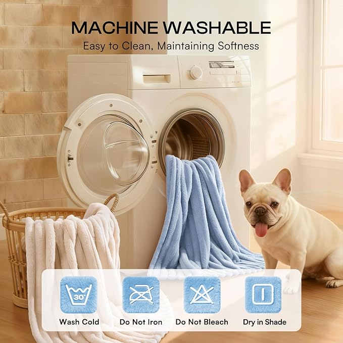 LINENLUX 1 Pack 3 Soft Dog Blanket Washable Warm Fleece Cat Blankets for Pet Puppy Fluffy Calming Flannel Pink/White/Blue Large