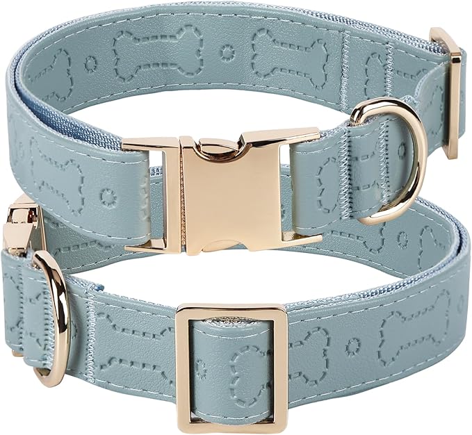TDTOK Stylish Leather Dog Collar, Comfortable Soft PU Leather Dog Collars for Large Medium Small Dogs with Quick Metal Buckle, Adjustable Pet Collar with Cute Bone Pattern Design (Blue, M)
