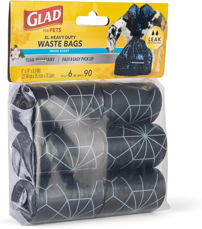 Glad Waste Bags, 90 Count, Fresh Scent, Extra Large | Heavy Duty | For Dogs | Refill Rolls
