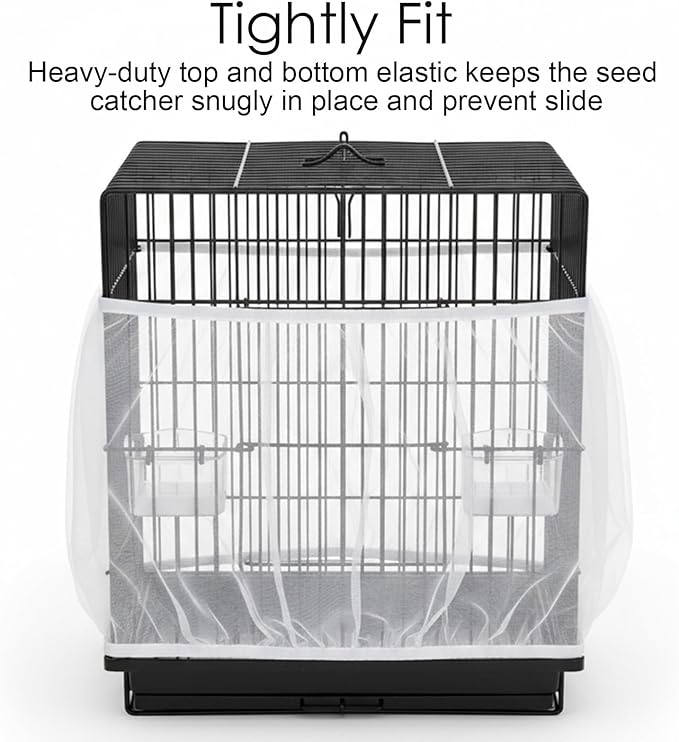 Bird Cage Seed Catcher, White Breathable Seed Catcher for Bird Cage, Universal Adjustable Birds Cages Cover Net Liner, Birds Accessories for Cages for Parrot Enclosures Stops Scatter