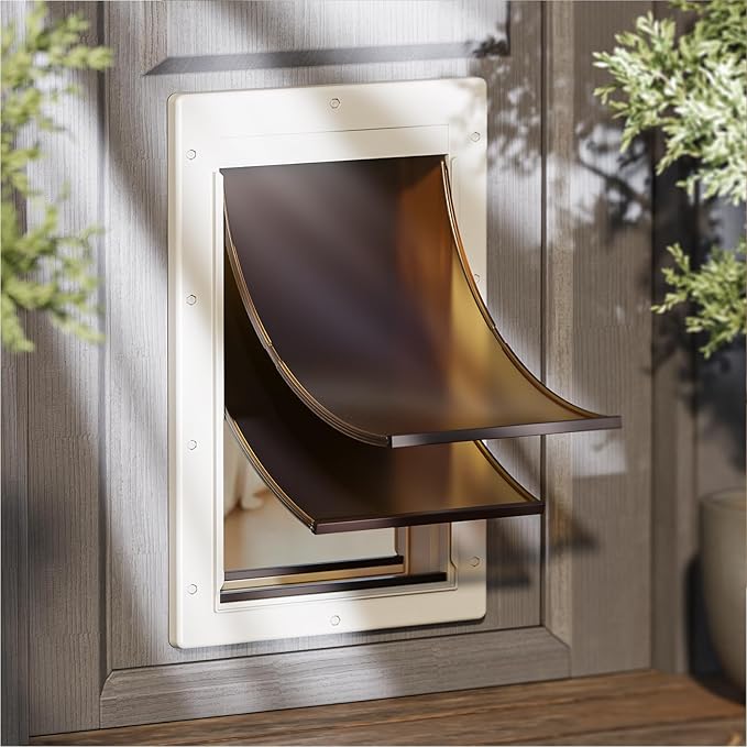 Never Rust Dog Door with Durable Plastic Frame, Large Doggy Door for Interior and Exterior Doors, Doggie Door with Magnetic Flaps, Closing Panel, Telescoping Tunnel, for Pets Up to 100lb