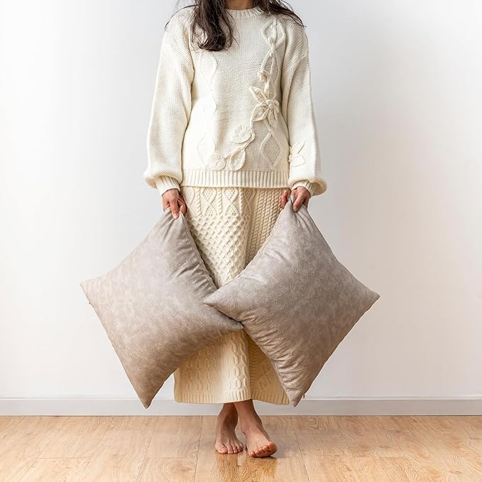 Oversized Vintage Decorative Pillow Covers, Pack of 2 Soft Rustic Abrasion Leather Throw Pillow Covers, for Home Decor Outdoor Waterproof Pet Hair Resistant Cushion Cover 26x26 inch Grey