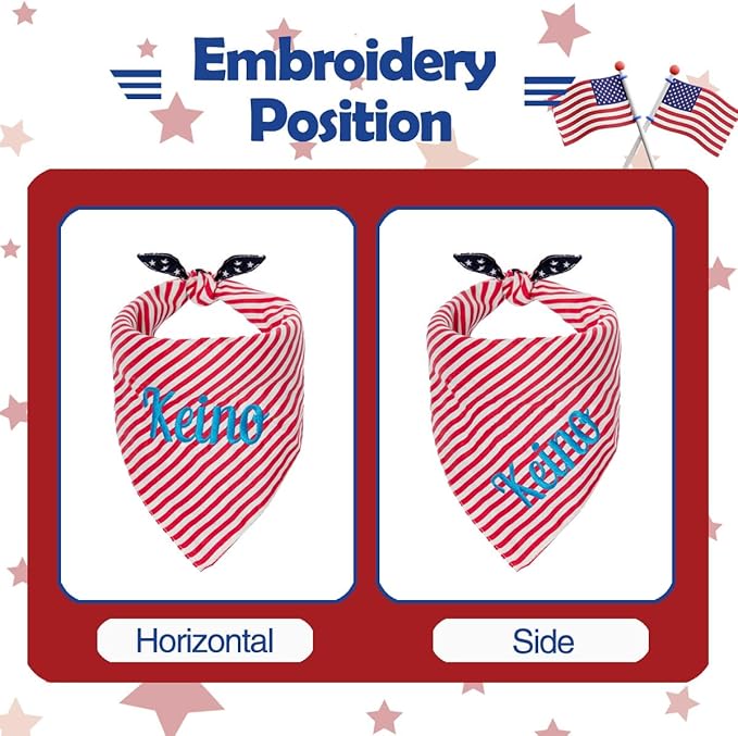 Personalized 4th of July Dog Bandana Embroidered Name Custom Neckwear Dog Scarf for Small Medium Large Dogs Cats Pets Birthday Gift