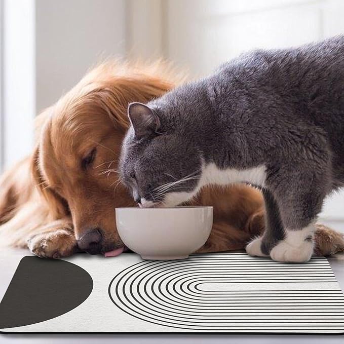 Dog Food Mats for Floors Waterproof, Cat Water Bowl Mats Pet Feeding Absorbent Mat Placemats for Food and Water Black Bohemia 16 * 24 inch