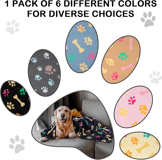 Dono 1 Pack 6 Blankets for Dogs, Soft Fluffy Paw Print Pattern Fleece Pet Blanket Warm Sleep Mat Cute Print Design Puppy Kitten Blanket Doggy Mat for Dog Cat Kitten Doggy