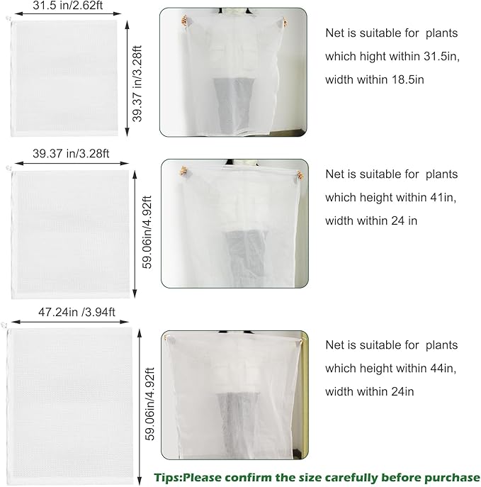 6Pcs Plant Covers from Insects, 3Size Bird Netting Barrier for Blueberry Bushes with Drawstring Zipper Mesh Garden Netting Plants Bags for Protect Fruits Tree Tomato Vegetable 2.6×3.3, 3.3×5, 4×5Ft