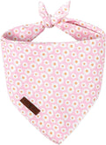 Lionet Paws Spring Daisy Dog Bandana Washable Cotton Handkerchief Scarf Triangle Pink Bandana for Small Medium Large Dogs Girl Boy