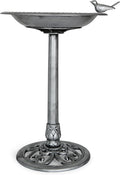 Outdoor Garden Bird Bath - Silver - Weather Resistant Polyresin - 30 Inch - Backyard Expressions