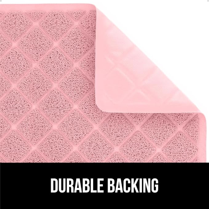 GORILLA GRIP Cat Litter Box Mat, 47x35, Water Resistant, US Designed Kitty Litter Trapping Mats, Easy to Clean, Scatter Control, Less Mess and Clean Floors, Kitten Supplies for Indoor Cats, Light Pink