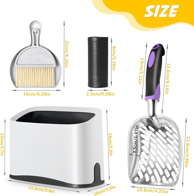 Cat Litter Scooper with Holder,Metal Cat Litter Scoop, Kitty Poop Scooper Stand for Litter Box, Cat Caddy for Litter Scoop, Fast Sifting Kitty Poop Scooper Caddy Poop Scooper Stand