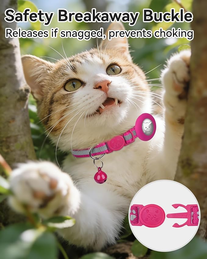 Joytale AirTag Cat Collar 2 Pack with Breakaway Safety Buckle, Reflective Cats Collar with AirTag Holder, Adjustable 7.5-12.5 Inch, Anti-Fraying Lightweight for Girl Boy Kitten, Hotpink
