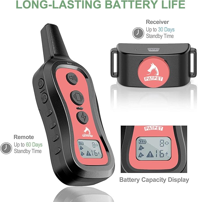 PATPET Dog Training Collar Shock Collar with Remote - 3 Training Modes, Beep, Vibration and Shock, Up to 1000 ft Remote Range, Rainproof for Small Medium Large Dogs
