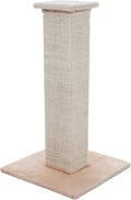 Cat Scratching Post with Carpeted Base - 27.75-Inch Sisal Burlap Fabric Scratcher - Furniture Scratching Deterrent for Indoor Cats by PETMAKER (Beige)
