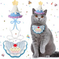 Sanwuta 2 Pcs Cat Birthday Party Supplies, Knit Cat Hat Kitten Birthday Bib Knit Bandana Pet Party Costume Headwear Accessories for Puppy Kitten Small Dogs Animals(Blue)