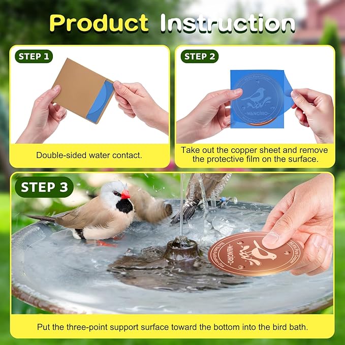 Bird Bath Copper Disk 2PCS-99.99% Pure Copper Purification Disk 1 mm Thick with Triple Support for Outdoor Birdbaths Bowls,4 Inch