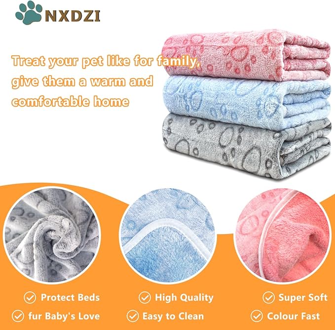 Dog Blankets for Small Medium Dogs Washable, 3 Pack Pet Blanket Washable 30" x 20", Fuzzy Soft Puppy Throw Cover for Kennel Crate Bed