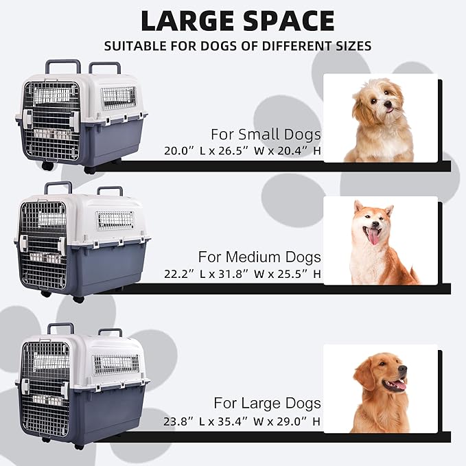 Elevon Plastic Kennels, Plastic Dog Crate, Airline Approved Pet Carrier for Dogs and Cats Longer Traveling, XLarge