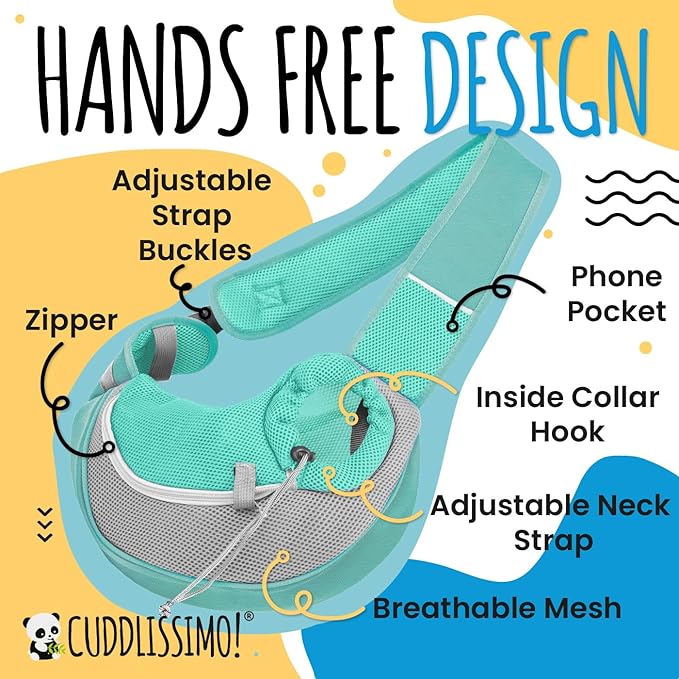 Pet Sling Carrier - Small Dog Puppy Cat Carrying Bag Purse Pouch - For Pooch Doggy Doggie Yorkie Chihuahua Baby Papoose Bjorn - Travel Front Backpack Chest Body Holder Pack To Wear (Teal)