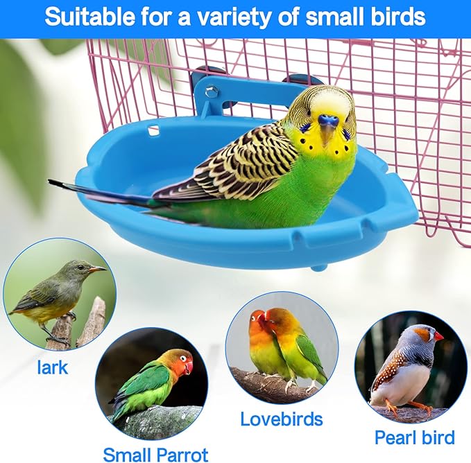 Mygeromon Bird Bath for Cage-Small Tub Bowl for Hang Inside Cage Birdbath Shower for Parrot/Parakeets/Cockatiels/Canary/Budgerigar (Blue)