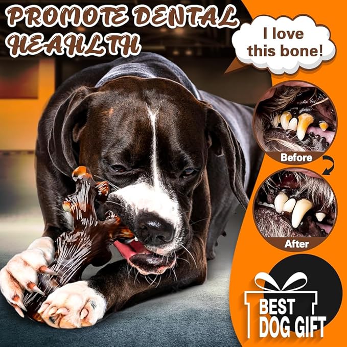 Dog Chew Toys for Aggressive Chewers 4 Pack, Indestructible Dog Toys, Bacon Flavor, Tough Nylon Bones to Keep Them Busy, Medium & Large Breed, Gifts for Dogs