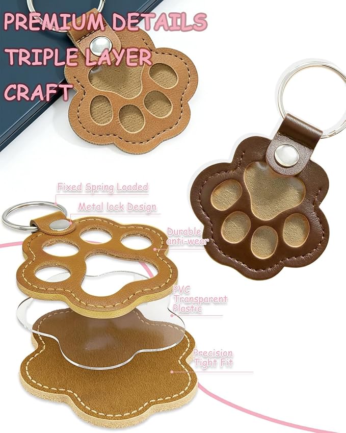 Paw Dog Hair Keychain - Premium Leather Pet Fur Keepsake, Waterproof Memory Charm for Dog/Cat Lovers, Bag & Key Accessory