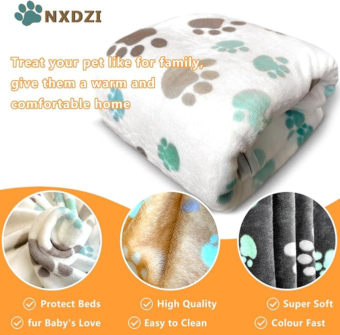 Dog Blankets for Large Dogs, 3 Pcs Dog Blanket Washable, Soft Fluffy Flannel Pet Blanket Mat Cover for Bed Couch, Cute Print Puppy Blanket 60" x 50"