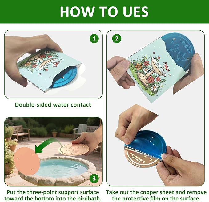 Bird Bath Copper Disk, 99.99% Pure Copper with Triple-Point Support, Physical Safe Clean Water for Outdoor Birdbaths & Bowls, All-Season Use, Reinforced Design