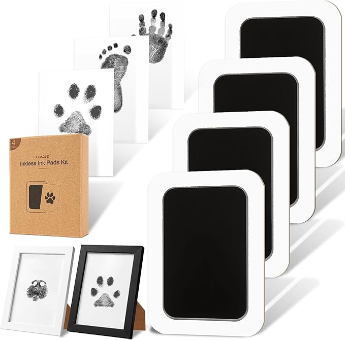 Inkless Paw Print Kit for Dogs,Cats & Babies - Clean Touch Dog Nose & Baby Handprint Kit,Mess Free Dog Paw Print Kit,4-Pcs Ink Pads & 2 Wooden Frames - Keepsake Gifts for Pet Lovers,New Moms