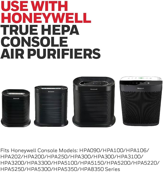Honeywell HEPA Air Purifier Filter R, 3-Pack for HPA 100/200/300, 3000 and 5000 Series - Airborne Allergen Air Filter Replacement Targets Wildfire/Smoke, Pollen, Pet Dander, and Dust