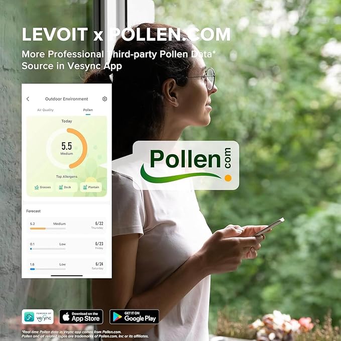 LEVOIT Air Purifiers for Home Large Room Up to 2933 Ft² With HEPA Sleep Mode, AHAM VERIFIDE, Smart WIFI, PM2.5 Monitor, 3-in-1 Filter For Smoke, Pet Allergies, Dust, Alexa Control, Core 600S-P, Grey
