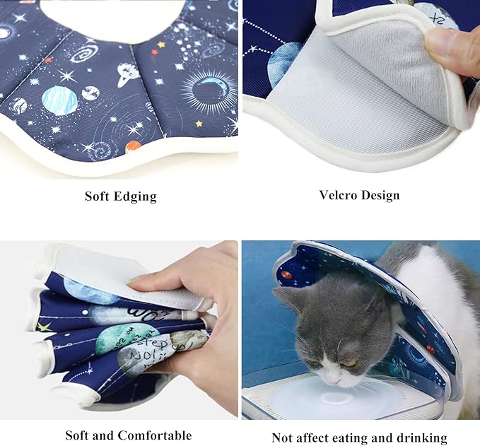Soft Cat Cone, Adjustable Recovery Collar After Surgery to Prevent Licking Wound, Protective Cat Neck Cone, Comfortable Pet Elizabethan Collar for Cats Kittens and Puppies (S)