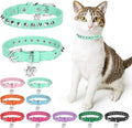 Leather Cat Collars for Boy Girl Cats with Bell and Safety Elastic Belt, Personalized Rivets Stud Adjustable Safe Buckle Collar with Skull Charm for Kitty Small Pets, Halloween Cat Collar