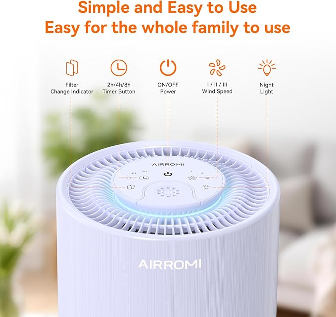 AIRROMI Air Purifier for Bedroom with A2001 Lavender Purple