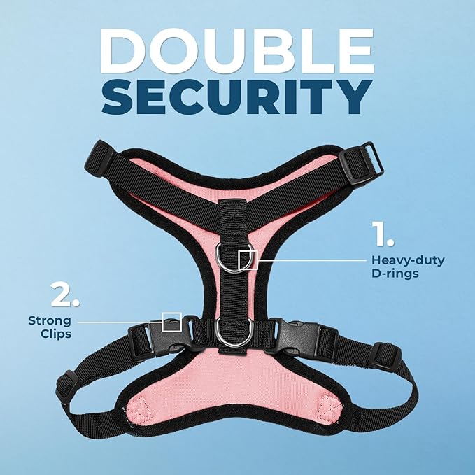 Voyager Escape-Proof Step-in Lock Cat Harness & 5ft Neoprene-Handle Leash Set All-Weather Mesh with Reflective Stitching for Small to Large Cats by Best Pet Supplies, Pink/Black Trim, S