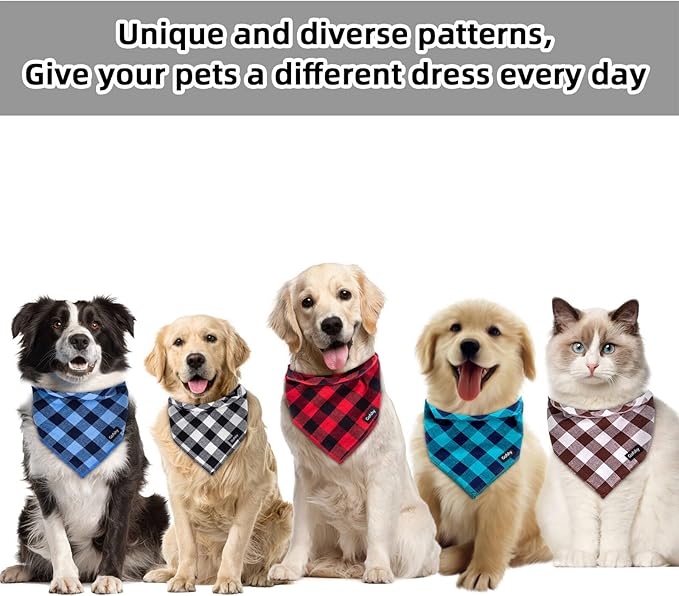 Boy Dog Bandana XLarge-Blue Black Dog Scarf Buffalo Plaid Printing Adjustable Bib Handkerchief Accessories for Large Dogs (XL)