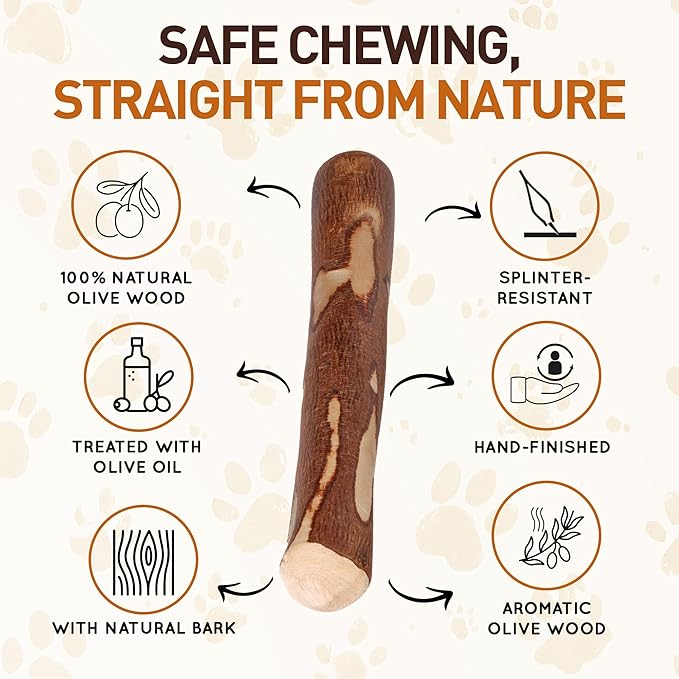 Wildfang® Olive Wood Chewing Sticks for Dogs, Large - Tough Chew Toys for Aggressive Chewers, Puppy Chew Toys for Teething, Training for Chewing Muscles, Olive Wood Stick for Dog (Over 55lbs), 3pack