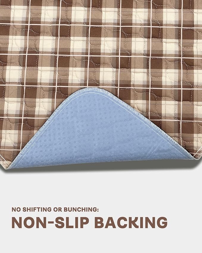 Non-Slip Bed Pads for Incontinence Washable (34" x 36"|4 Pack), Waterproof Bed Pads, Brown Grid, Bed Wetting Pads for Bed, Sofa, Floor, Resuable Underpads for Adults, Seniors, Pet