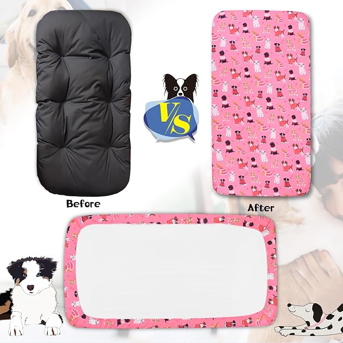 Replacement Dog Bed Covers Elastic Edged Washable Pet Bed Protector with Pink Dog Pattern Design for Medium & Large Pet Beds, Cover Only (Pink, 36" L x 27.0" W x 6.0" Th)