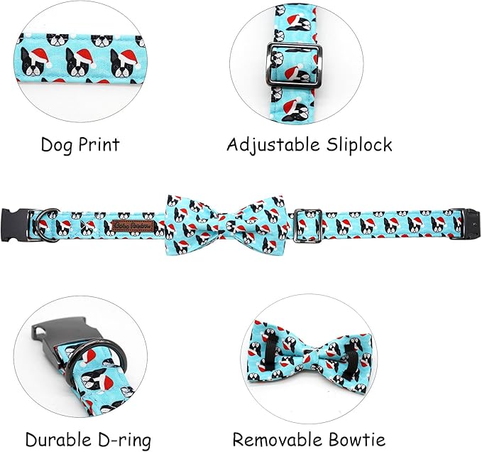 Dog Collar, Christmas Dog Collar Plaid Pet Collar Bow Holiday Bows Girl Boy Puppy Collar Adjustable Pet Collar for X-Large Dogs