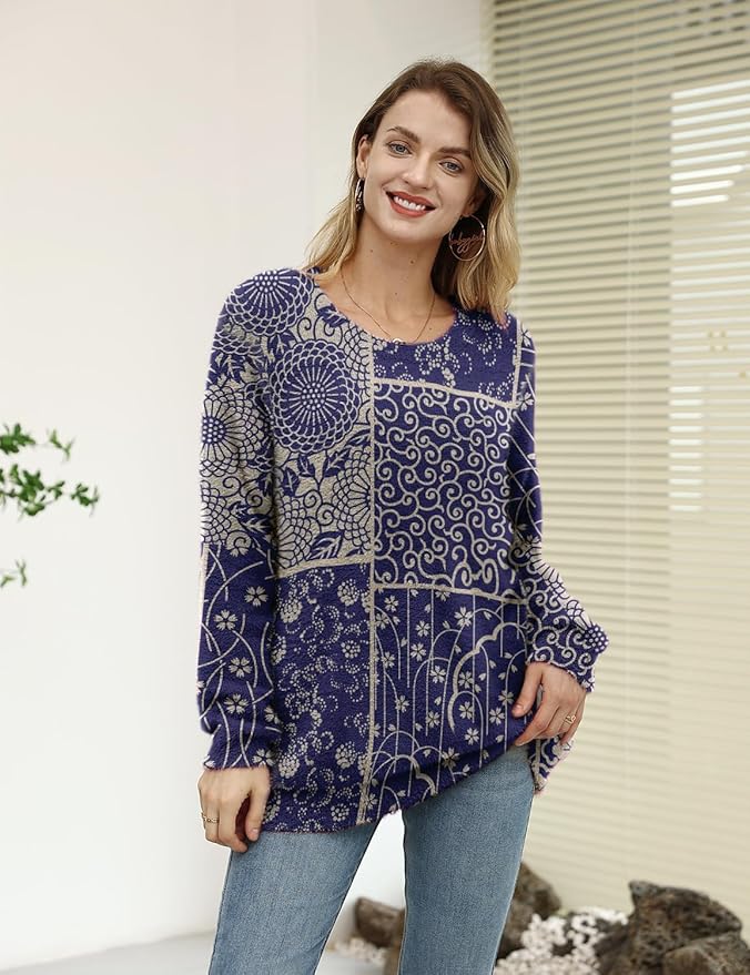 YESNO Women Christmas Sweater Graphic Printed Oversized Pullover Sweaters Casual Loose Knit Tops S01