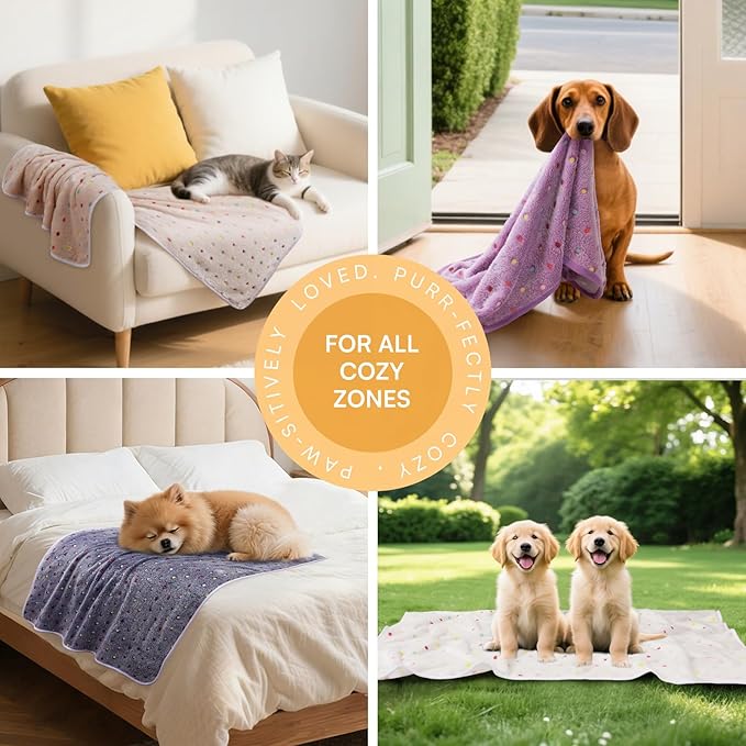 Luciphia 1 Pack 6 Dog Blankets Cat Soft Fluffy Fleece Pet Blanket Warm Cute Print Design Puppy Kitten Doggy Dot Large(41"x31")
