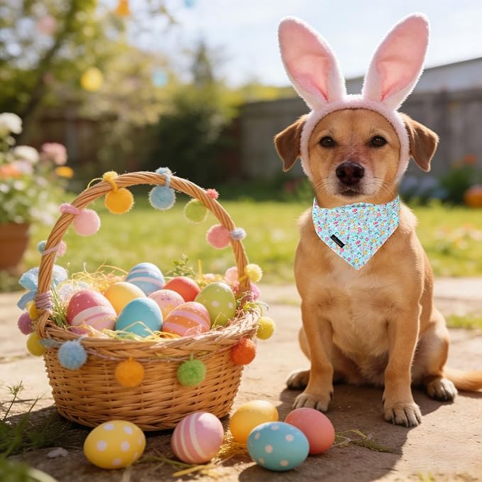 ARING PET Easter Dog Bandanas, Green Chick Eggs Pet Bandana Scarf Triangle Bibs for Puppy Small Medium Large Boy Girl Dogs Cats-S