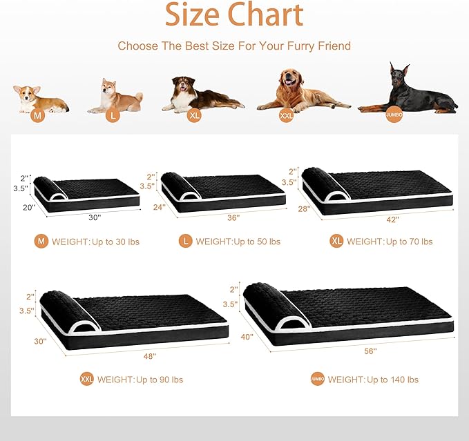 Orthopedic Dog Bed Medium Size Dog with Pillow 30''X20'', Waterproof Soft Comfortable Egg Crate Foam Pet Crate Beds Mat with Removable Washable Cover and Non-Slip Bottom, Black