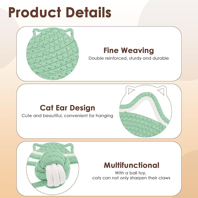Natural Cotton Rope Cat Scratch Pad, 15.7'' Round Horizontal Floor Cat Scratching Pads, Cat Furniture Protector for Wall, Couch, Carpets, Sofas