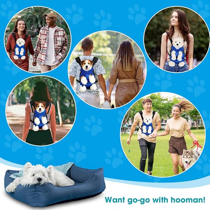 Dog Backpack Carrier, Thick Straps & Cushion, Pet Sling Front Backpacks for Small Medium Dogs 7-11 Lbs, Legs Out, Adjustable Wearable Puppy Chest Travel Bag, Easy-Fit for Hiking/Walking/Camping