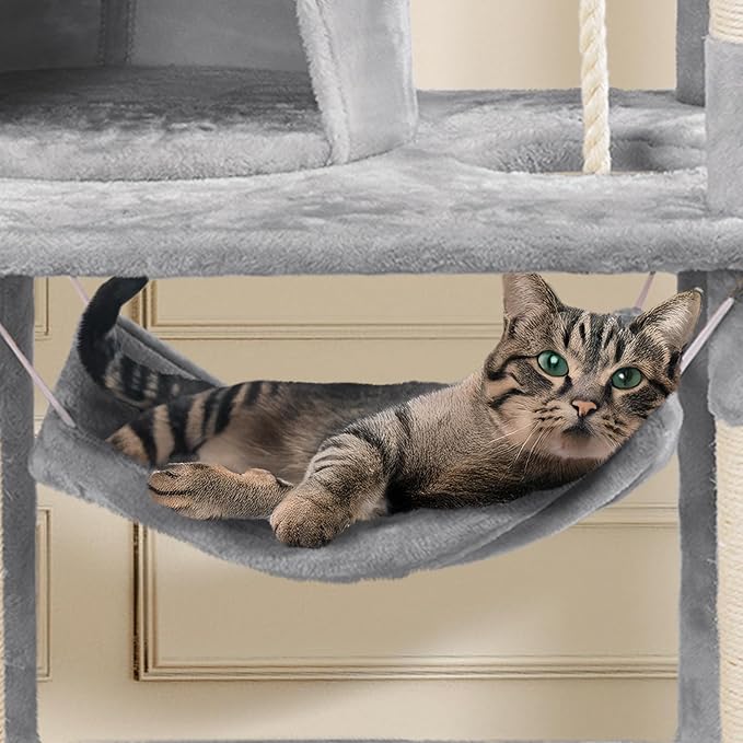 Topeakmart 62.2 inches Cat Tree with Double Condos, Scratching Posts & Hammock, Kitty Activity Tree Center Kitten Play House