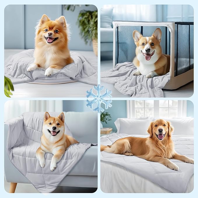 Luciphia Premium Cooling Dog Blanket for Small Medium Dogs Q-max>0.4 Washable Self-Cooling Cat Pet Mat Puppy Breathble Calming Throw for Beds Couches(Light Grey,29x40 inches)