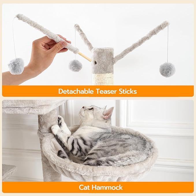 HOOBRO Cat Tree Tower with Litter Box Enclosure for Indoor, Wooden Cat Condo with Scratching Posts, Litter Box Furniture Hidden, All-in-One Cat House, White WT15MZ03